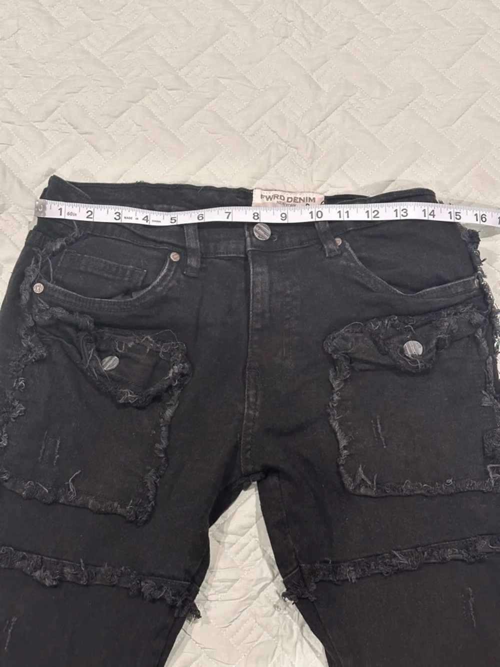FWRD Denim New York Black Distressed Patchwork Jeans Size 20 Wide Leg Trendy - Picture 5 of 6